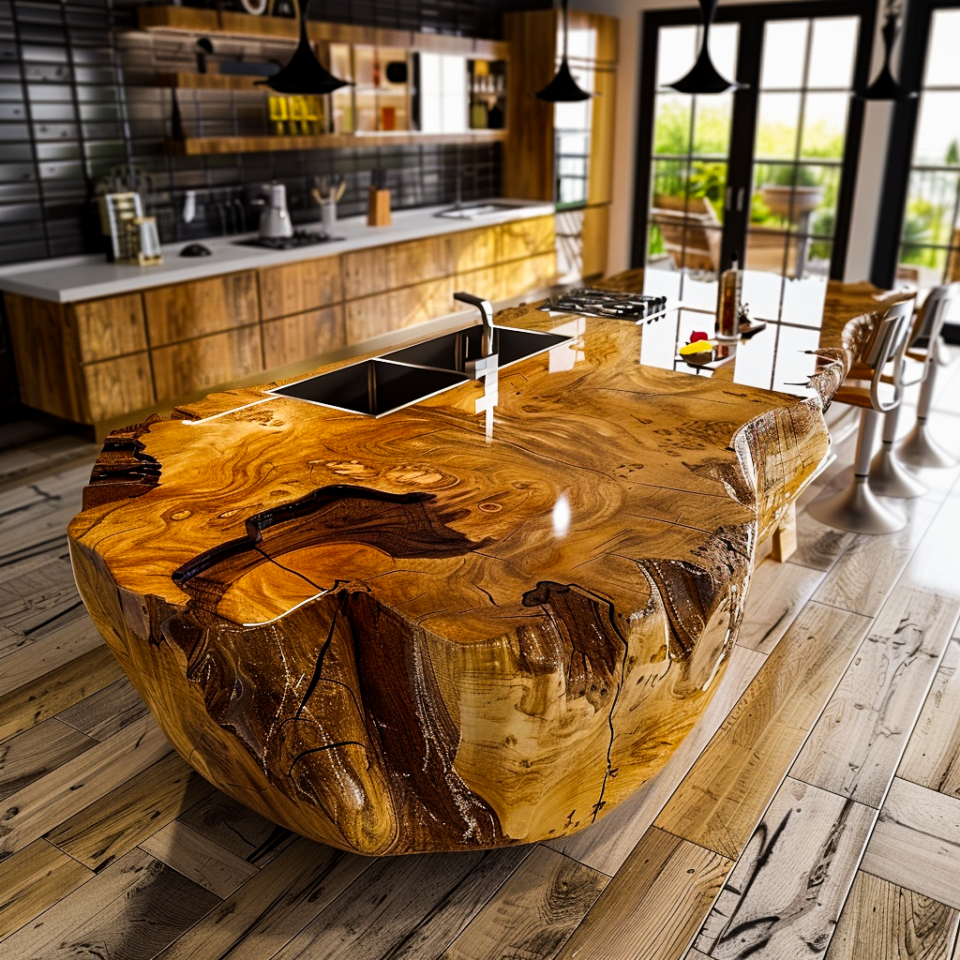 Nature's Canvas: Exploring the Artistry of Wood Slab Kitchen Islands in ...