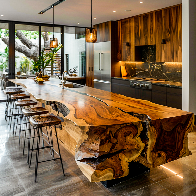 Nature's Canvas: Exploring the Artistry of Wood Slab Kitchen Islands in ...