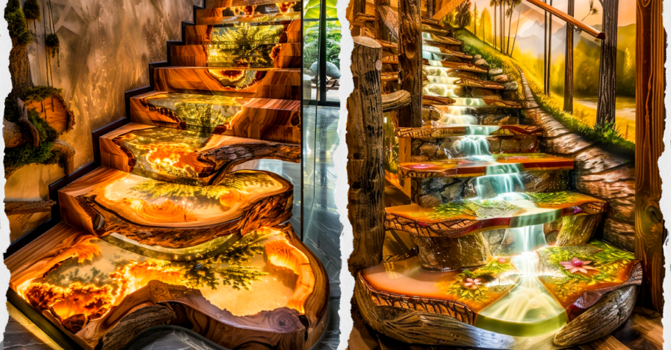 Enchanted Ascent: Epoxy Nature Staircase Designs - Inviting the Beauty ...