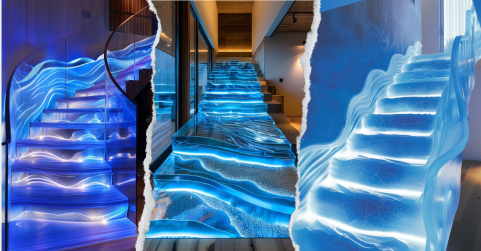 Illuminating Elegance: Bioluminescent Wave Staircases for Your Home