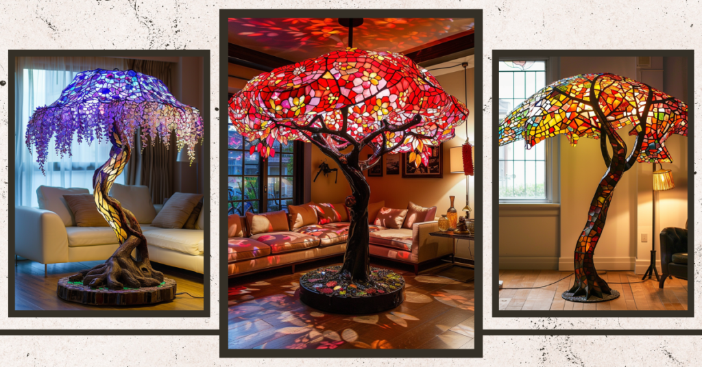 Tree Single Lamp Glowing Giants: Stained Glass Tree Lamps Enchanting Every Corner